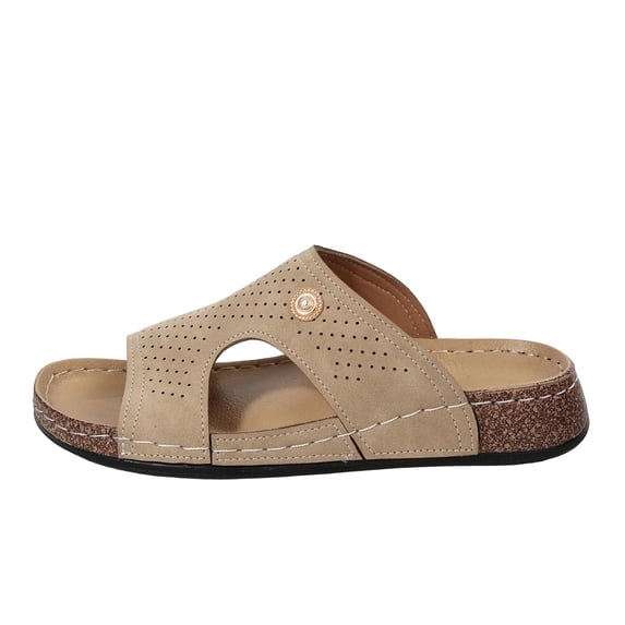 Womens Arch Support Slide Sandals Comfortable Breathable Slip On Round Toe Orthotic Flat Beach Slides For Daily Casual Walking Vacation Holiday