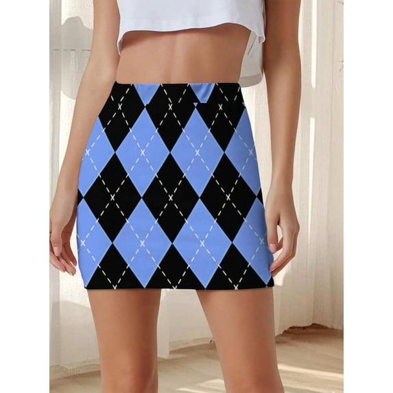 Womens Argyle Diamond Pattern Bodycon Mini Skirt Multicolor Casual