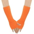 thumbnail image 1 of Womens Arm Warmers Long Fingerless Gloves Soft Thick Ribbed Knit Winter Mittens Neon Thermal Cold Weather Outfit (Free Size, Orange), 1 of 1