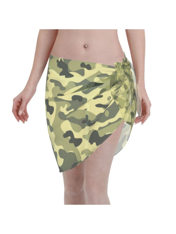 Womens Army Camouflage Coverups Beach Short Sarong Sheer Chiffon Cover Up Bikini Wraps