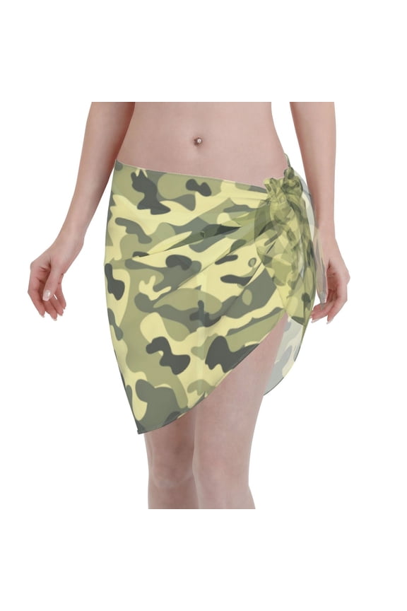 Womens Army Camouflage Coverups Beach Short Sarong Sheer Chiffon Cover Up Bikini Wraps