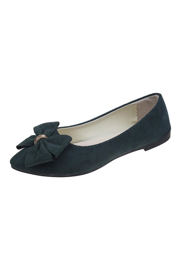Womens Army Green Faux Suede Pointed Toe Ballet Flats with Bow - Comfortable Lightweight Slip On Work Shoes,Size 9