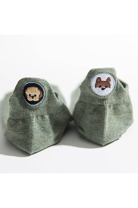 Womens Army Green No Show Socks, Dog Embroidered Ankle Socks, Cute Mismatched Pet Socks, Soft Cotton Low Cut Invisible Socks, Pack of 1,Size Free Size