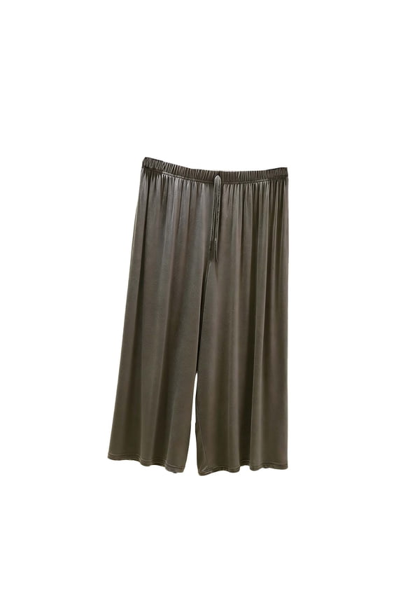 Womens Army Green Wide Leg Capris, Elastic Waist Soft Modal Blend Casual Lounge Pants, Plus Size M-5X,Size 5XL