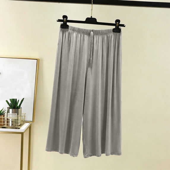 Women's Wide Leg Capri Pants, Army Green, Soft Modal Blend Elastic Waist Casual Lounge Pants, Size L