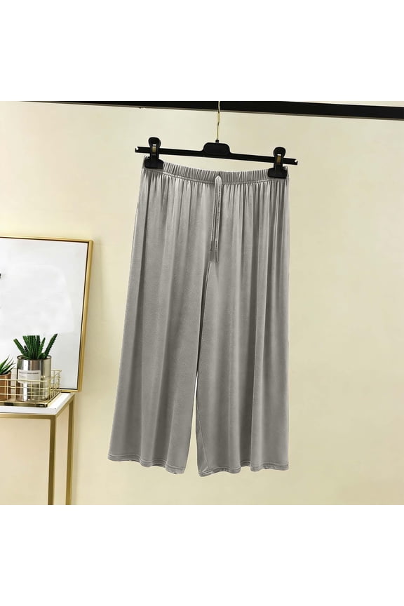 Women's Wide Leg Capri Pants, Army Green, Soft Modal Blend Elastic Waist Casual Lounge Pants, Size XL