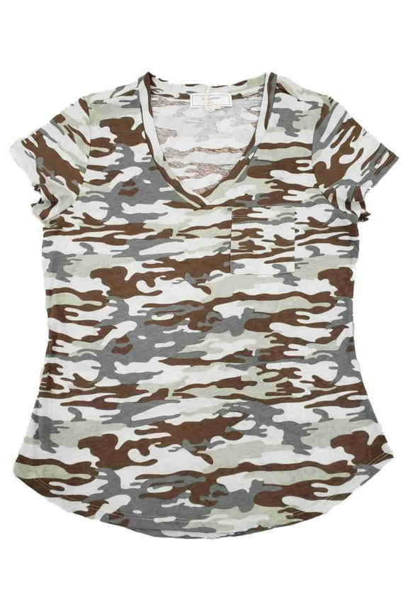 Womens Army Light Green Camo Print V Neck Short Sleeve T-Shirt Tee Shirt Top M
