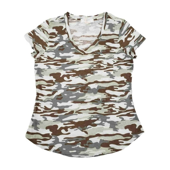 Womens Army Light Green Camo Print V Neck Short Sleeve T-Shirt Tee Shirt Top XL
