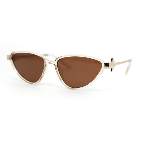 Womens Arrow Triangle Jewel Hinge Thin Plastic Cat Eye Designer Sunglasses Peach - Brown