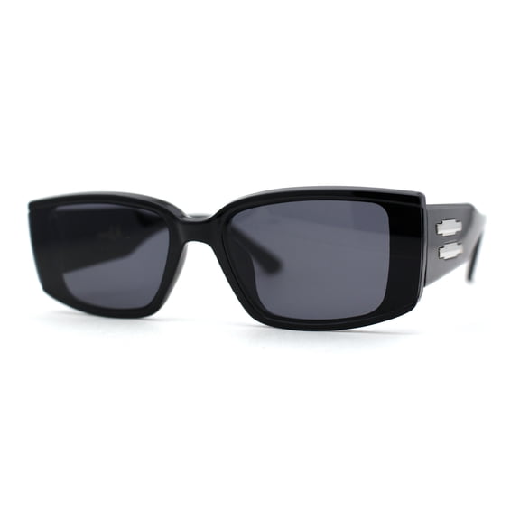 Womens Art Deco Mod Rectangular Sunglasses All Black