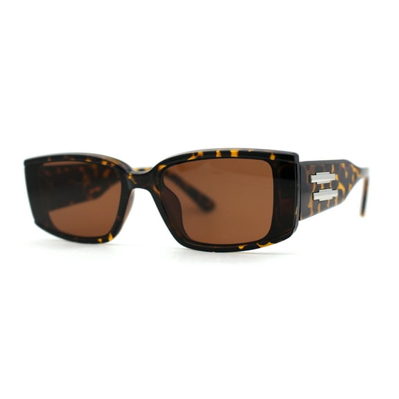 Womens Art Deco Mod Rectangular Sunglasses Tortoise Brown