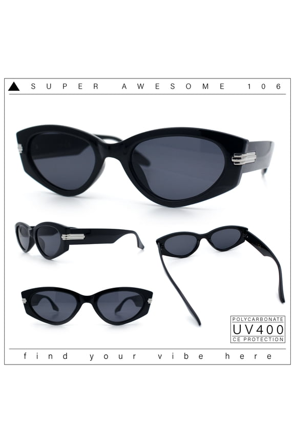 Womens Art Deco Mod Thick Temple Cat Eye Sunglasses All Black