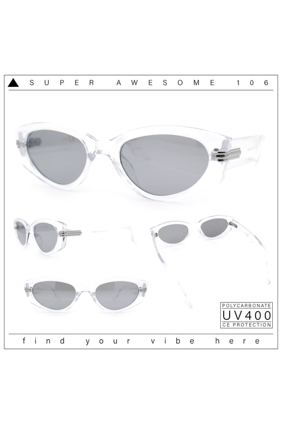 Womens Art Deco Mod Thick Temple Cat Eye Sunglasses Clear - Grey