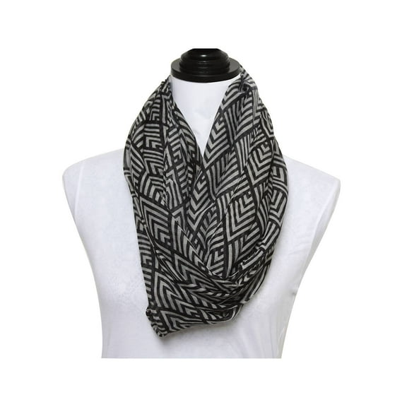Womens Art Deco Print Scarf - Black/Grey
