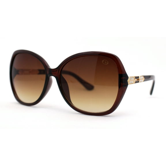 Womens Art Deco Rhinestone Jewel Arm Butterfly Designer Sunglasses All Brown
