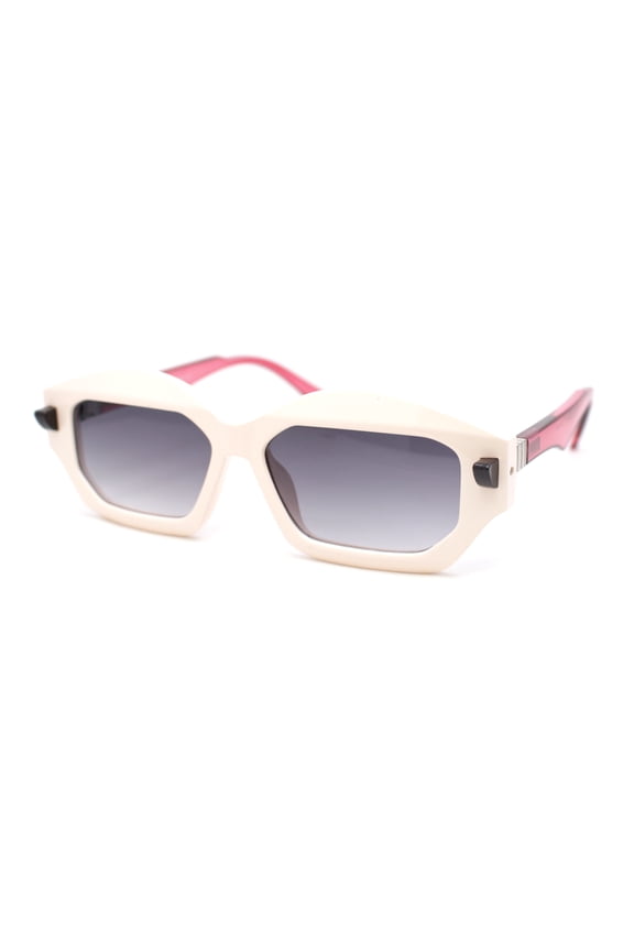 Womens Artsy Lipstick Hinge Beveled Mod Rectangle Sunglasses Ivory Red - Smoke