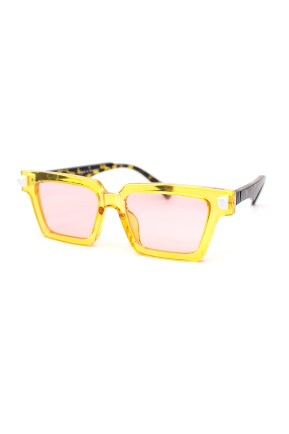 Womens Artsy Lipstick Hinge Retro Horn Rim Sunglasses Yellow Tortoise - Pink