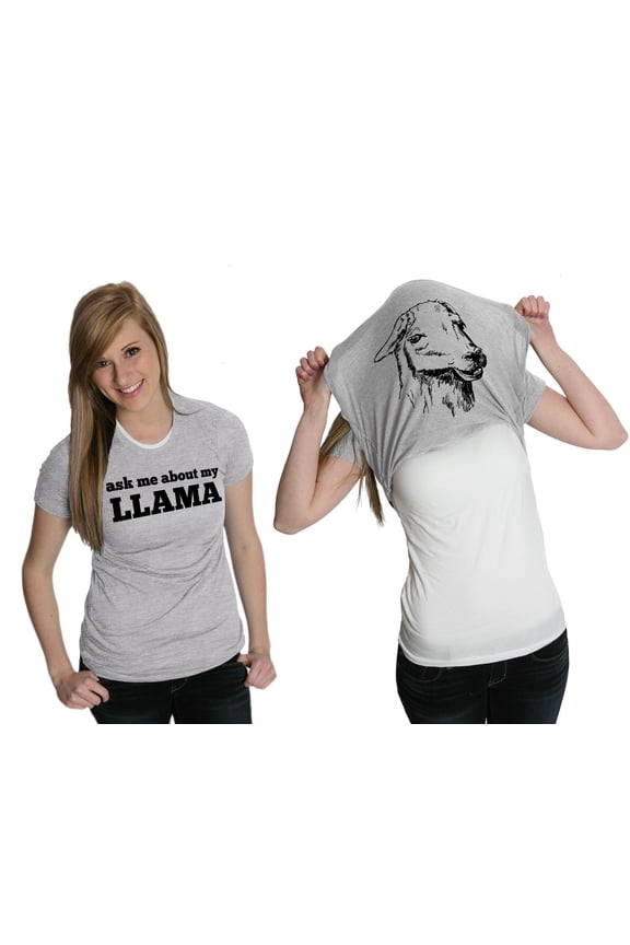 Womens Ask Me About My Llama T Shirt Funny Alpaca Flip Up Tee for Ladies Womens Graphic Tees