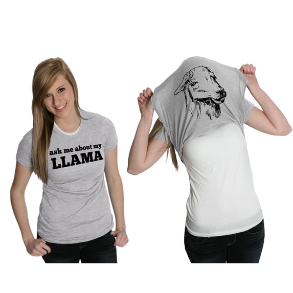 Womens Ask Me About My Llama T Shirt Funny Alpaca Flip Up Tee for Ladies Womens Graphic Tees