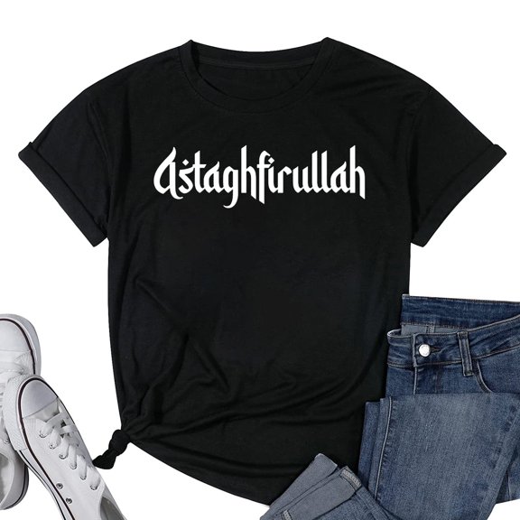 Womens Astaghfirullah Arabic Text Islam Muslim Gift Tee T-Shirt Black Small