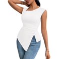 thumbnail image 1 of Womens Asymmetric Neck Slim Fit Cropped Solid Color Tshirt Elegant Basic Top Casual Chic Tee Cream White L, 1 of 9