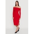 thumbnail image 1 of Womens Asymmetrical Fold Over Off The Shoulder Side Slit Dress, 1 of 4