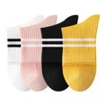 thumbnail image 1 of Womens Athletic Crew Socks 4-Pack Ribbed Knit Design Contrast Double Stripe Stretch Comfort Everyday Fit - 4 pcs-A, 1 of 7