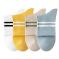 thumbnail image 1 of Womens Athletic Crew Socks 4-Pack Ribbed Knit Design Contrast Double Stripe Stretch Comfort Everyday Fit - 4 pcs-C, 1 of 7