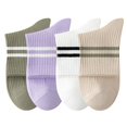 thumbnail image 1 of Womens Athletic Crew Socks 4-Pack Ribbed Knit Design Contrast Double Stripe Stretch Comfort Everyday Fit - 4 pcs-G, 1 of 7
