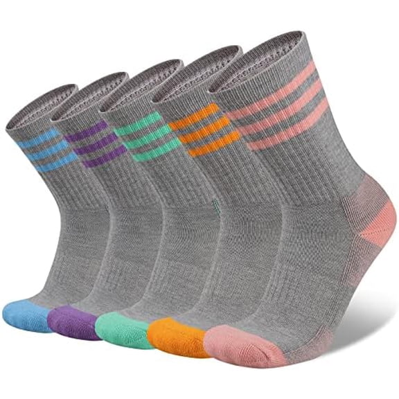 Womens Athletic Crew Socks 5 Pairs Outdoor Recreation Socks Performance Wicking Cushion Mid-Calf Socks