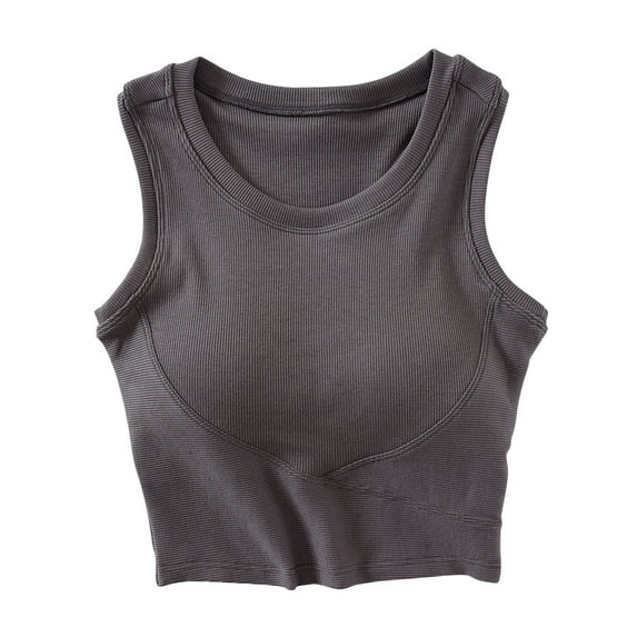 Womens Athletic Crop Tank Tops Solid Crew Neck Sleeveless Shirts Summer Casual Sports Workout Fitness Yoga Blouse