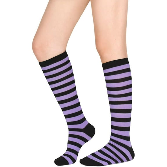 Womens Athletic Knee High Socks, Outdoor Sport Thigh High Stockings, Casual Stripes Tube Socks