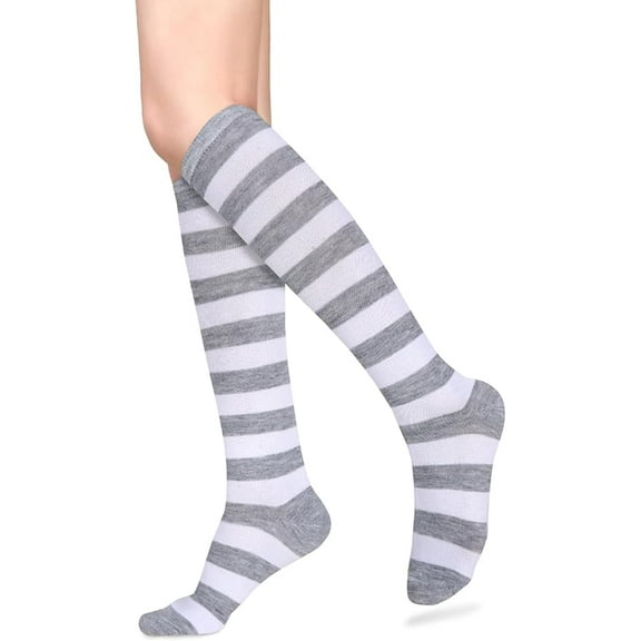Womens Athletic Knee High Socks, Outdoor Sport Thigh High Stockings, Casual Stripes Tube Socks