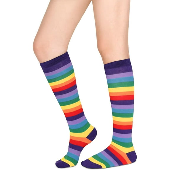 Womens Athletic Knee High Socks, Outdoor Sport Thigh High Stockings, Casual Stripes Tube Socks
