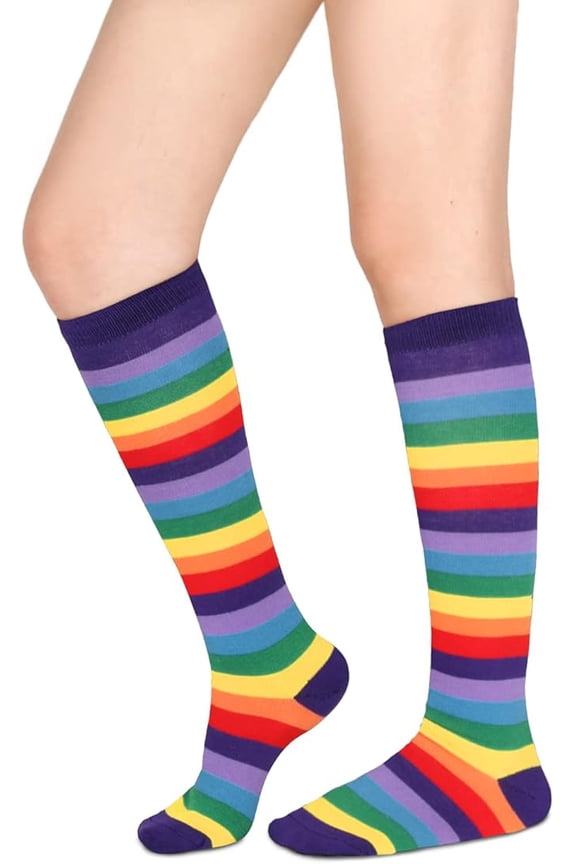 Womens Athletic Knee High Socks, Outdoor Sport Thigh High Stockings, Casual Stripes Tube Socks