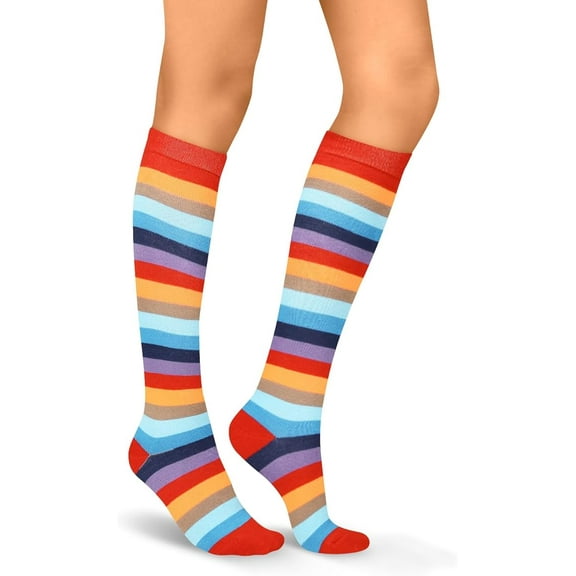Womens Athletic Knee High Socks, Outdoor Sport Thigh High Stockings, Casual Stripes Tube Socks