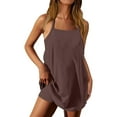 thumbnail image 1 of Womens Athletic Mini Dress Built-in Shorts V Neck Racerback Spaghetti Strap Patch Pockets Sleeveless Sundress (L, Brown #A), 1 of 6