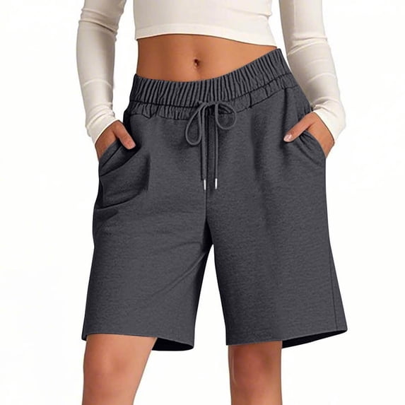 Womens Athletic Shorts, Audhol Women's Solid Color Comfortable Loose Cotton Shorts Casual Pants Drawstring Sports Pants Sweat Shorts Women Dark Gray XL