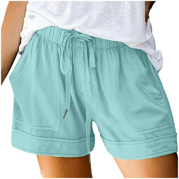 Womens Athletic Shorts Plus Size Shorts Casual Beach Drawstring Shorts With Pockets Loose Women Shorts Sky Blue S