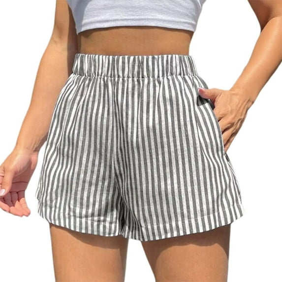 Womens Athletic Shorts Stylish Classic Stripe High Waist Wide Leg Elastic Beach Black Tummy Control Running Workout Tennis Skorts L
