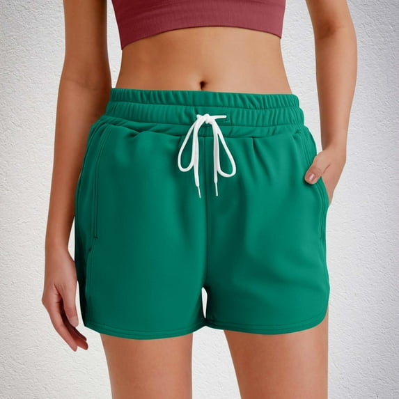 Shorts for Women Fashion Solid Shorts With Elastic Waistband Drawstring Side Pockets Casual Wear
