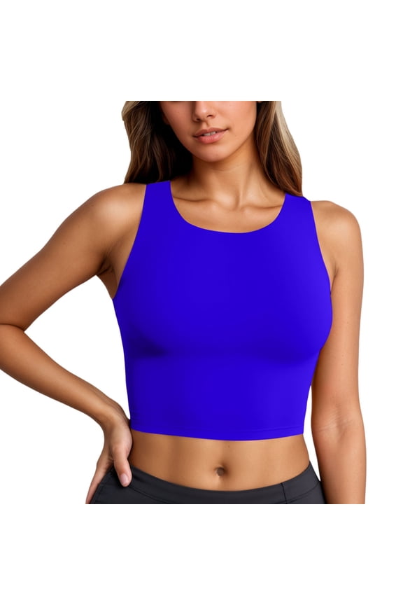 Womens Athletic Swim Top Women's Solid Color Tankini Top Breathable Swim Shirt for Beach Pool Water Sports Summer Athletic Swim Top Blue L