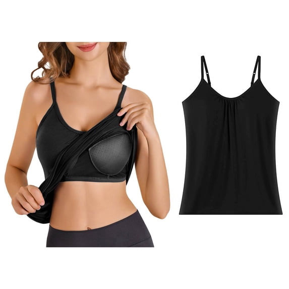 Womens Athletic Tank Tops Sleeveless Spaghetti Strap Built-in Bra Tank Fitted Sports Bras Women Long Bra Tanks