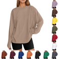thumbnail image 1 of Womens Athletic Tops Fashionable Oversized Long Sleeve T Shirt Casual Basic Round Neck Fall Top For Everyday Wear Brown XS, 1 of 6