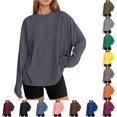 thumbnail image 1 of Womens Athletic Tops Fashionable Oversized Long Sleeve T Shirt Casual Basic Round Neck Fall Top For Everyday Wear Green L, 1 of 6