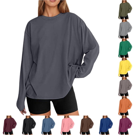 Womens Athletic Tops Fashionable Oversized Long Sleeve T Shirt Casual Basic Round Neck Fall Top For Everyday Wear Green L