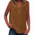 thumbnail image 1 of Womens Athletic Tops Shirts Fashionfor Wear Sleeveless Button Up Versatile Solid Color For Jeans Womens Tee Shirts,Brown,2XL, 1 of 5