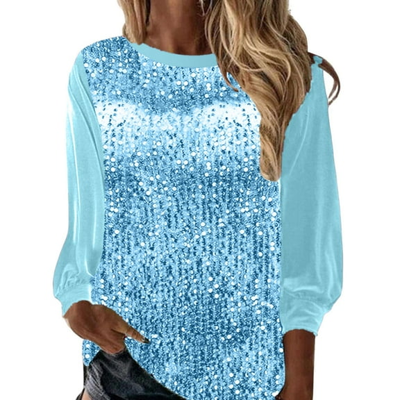 Womens Athletic Tops Shirts New V Neck Shiny Sequin Elegant Sequin Long Sleeve Loose Version Of Sequin Womens Clothes,BU2,3XL