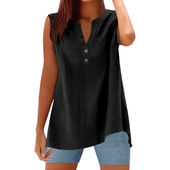 Womens Athletic Tops Shirts Sleeveless For Wear Features Button Closure Ideal Plus Size Shirts,Black,L