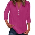 thumbnail image 1 of Womens Athletic Tops Shirts Solid V Neck Button Up 3/4 Sleeve Womens Golf Shirt,RD1,2XL, 1 of 7